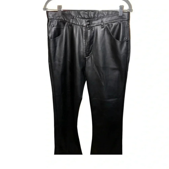 Zara Faux Leather High Waist Black Flare Pants Size 30 - Picture 2 of 7